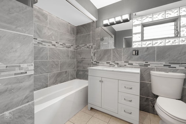 754 E 158th St, South Holland, IL 60473 - full bathroom with tile walls, vanity, tile patterned floors, and shower / tub combination