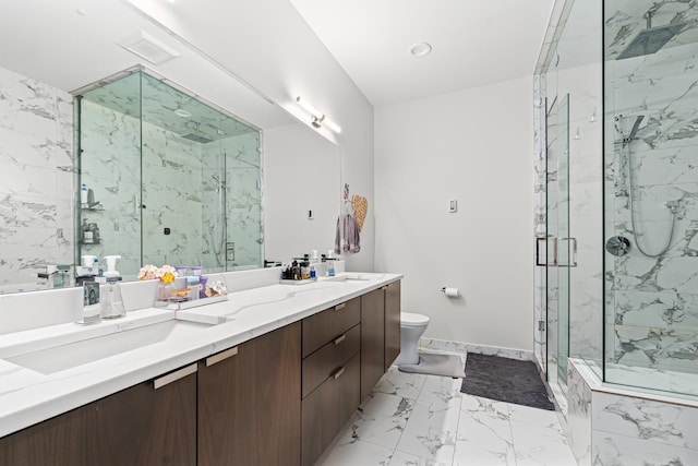 1410 N Greenview Ave Unit 1, Chicago, IL 60642 - full bath featuring a marble finish shower, double vanity, and marble finish flooring