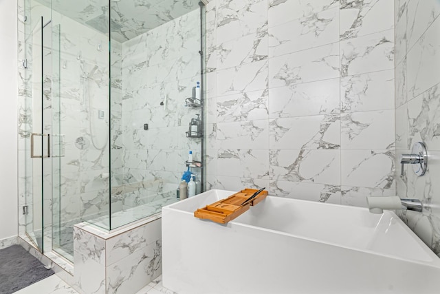 1410 N Greenview Ave Unit 1, Chicago, IL 60642 - bathroom featuring a freestanding bath, a marble finish shower, and marble finish floors