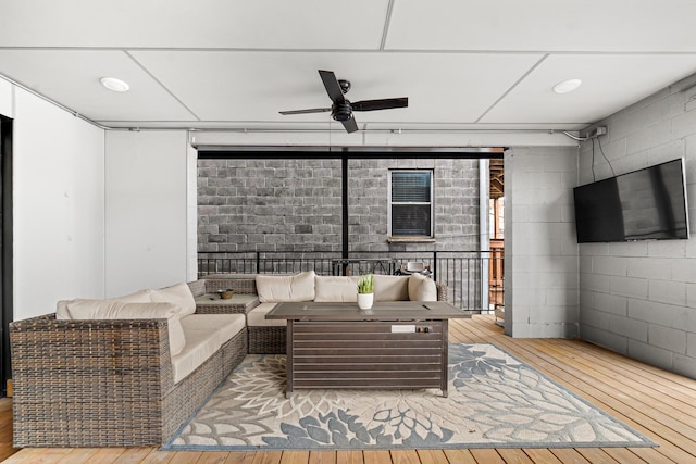 1410 N Greenview Ave Unit 1, Chicago, IL 60642 - living room featuring a ceiling fan and hardwood / wood-style floors