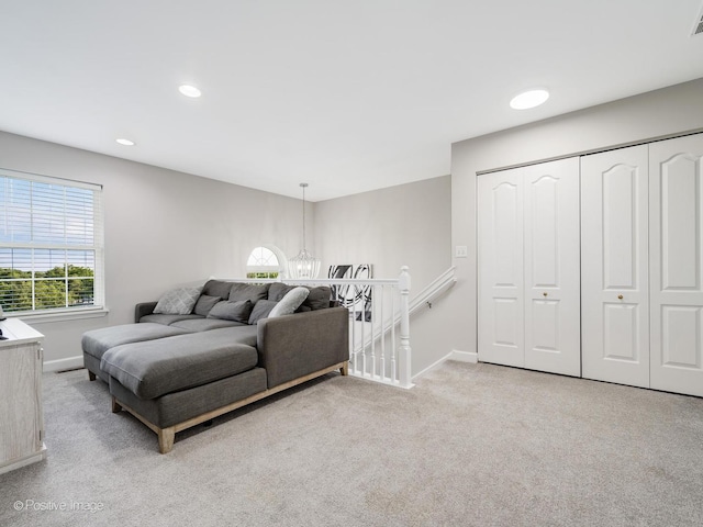 1058 Bartholdi Ct, Carol Stream, IL 60188 - bedroom featuring carpet floors, a chandelier, recessed lighting, and a closet