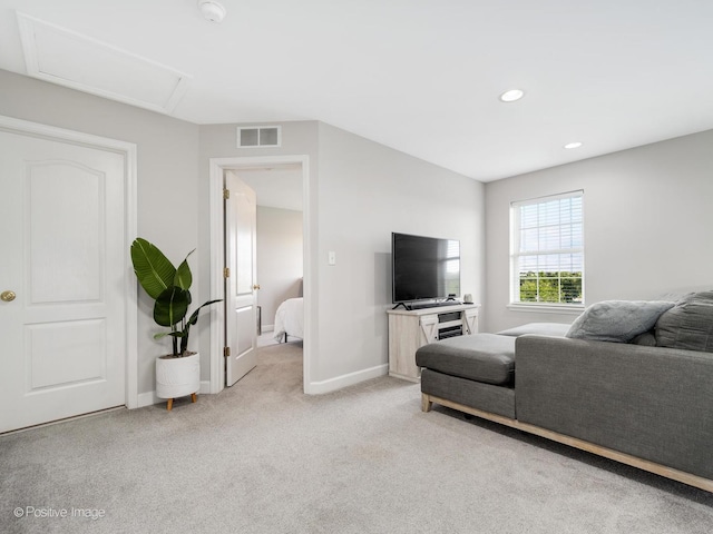 1058 Bartholdi Ct, Carol Stream, IL 60188 - living room with light colored carpet, attic access, and recessed lighting