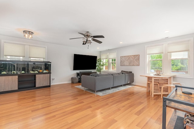 1237 Fox River Dr, Algonquin, IL 60102 - living area with light wood finished floors, a ceiling fan, and recessed lighting