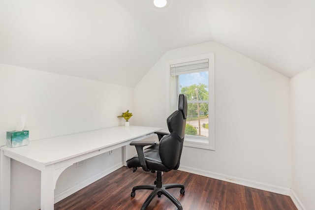 1237 Fox River Dr, Algonquin, IL 60102 - home office featuring lofted ceiling and dark wood-style floors