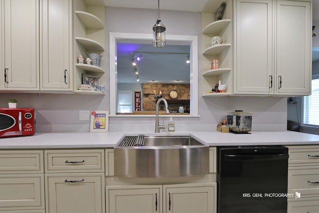 38159 N Geraghty Ave, Beach Park, IL 60087 - kitchen featuring open shelves, dishwasher, rail lighting, and pendant lighting