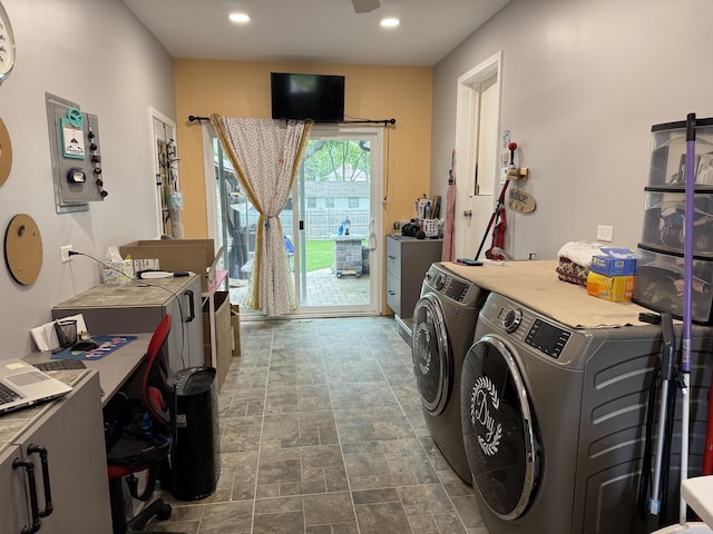 38159 N Geraghty Ave, Beach Park, IL 60087 - washroom featuring separate washer and dryer, recessed lighting, and stone finish floors