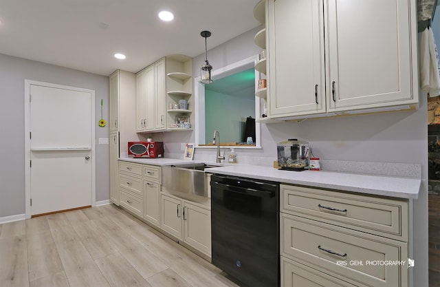38159 N Geraghty Ave, Beach Park, IL 60087 - kitchen with dishwasher, open shelves, light countertops, light wood-type flooring, and recessed lighting