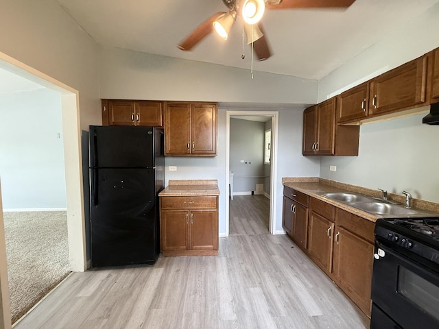1133 Parkview Ave, Chicago Heights, IL 60411 - kitchen featuring black appliances, ceiling fan, and light wood-style flooring