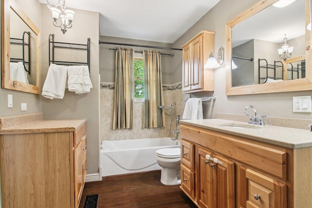 3760 N Alder Dr, Hoffman Estates, IL 60192 - full bath featuring a chandelier, wood finished floors, vanity, and bathing tub / shower combination
