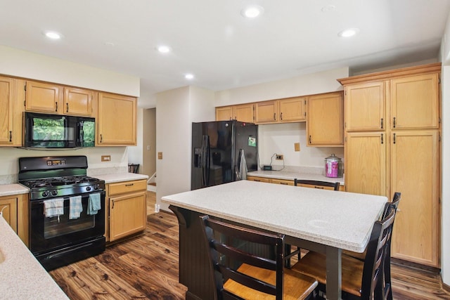 3760 N Alder Dr, Hoffman Estates, IL 60192 - kitchen featuring black appliances, dark wood-style flooring, light countertops, recessed lighting, and light brown cabinets