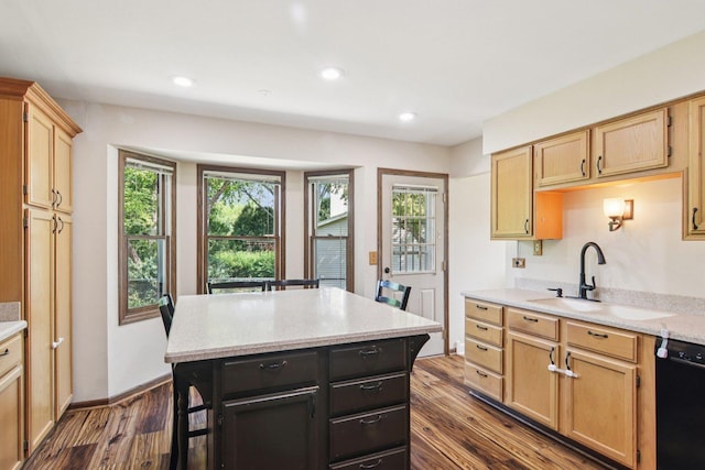 3760 N Alder Dr, Hoffman Estates, IL 60192 - kitchen with black dishwasher, light countertops, dark wood-style flooring, plenty of natural light, and recessed lighting