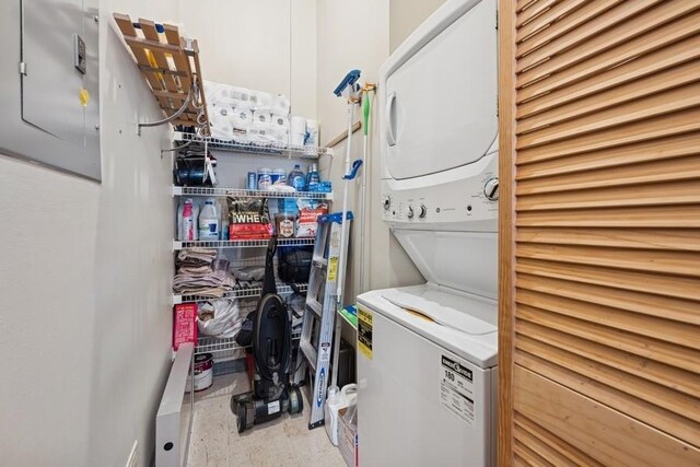 420 S Clinton St Unit 614A, Chicago, IL 60607 - laundry room with stacked washer / dryer and electric panel