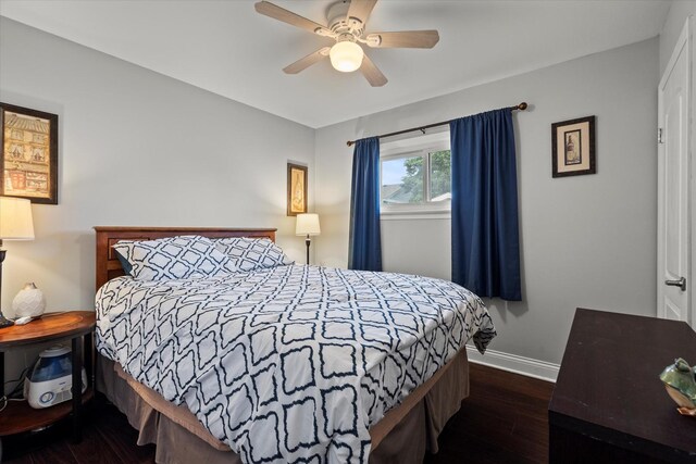 427 Cedarcrest Dr, Streamwood, IL 60107 - bedroom with baseboards, wood finished floors, and a ceiling fan