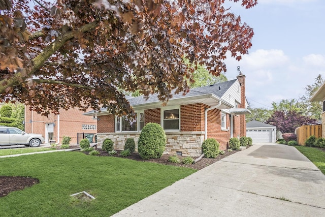 1308 Frances Pkwy, Park Ridge, IL 60068 - view of front of house featuring an outbuilding, a chimney, a detached garage, stone siding, and brick siding