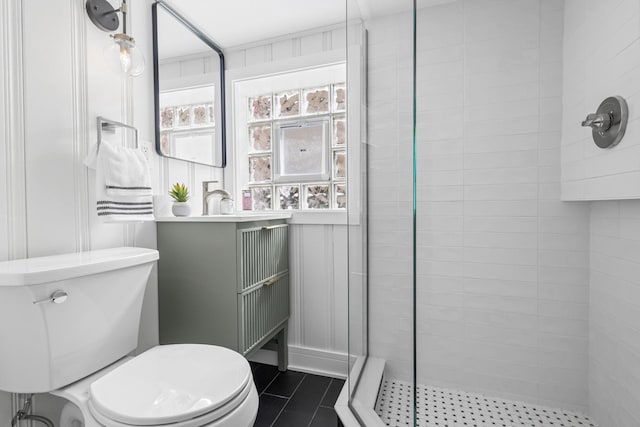 1308 Frances Pkwy, Park Ridge, IL 60068 - full bath featuring toilet, a stall shower, vanity, and tile patterned floors