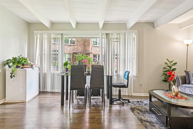 2142 W Rosemont Ave Unit 1A, Chicago, IL 60659 - dining space with wood-type flooring and beamed ceiling