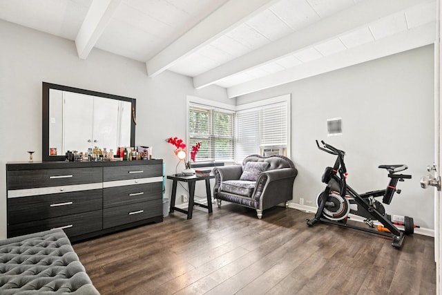 2142 W Rosemont Ave Unit 1A, Chicago, IL 60659 - living area featuring dark wood-style floors and beam ceiling
