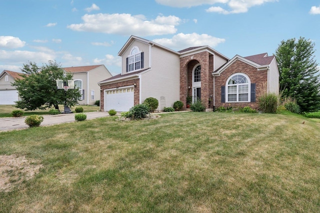 2025 Westbury Ln, Aurora, IL 60502 - traditional-style house with brick siding, a garage, driveway, and a front yard