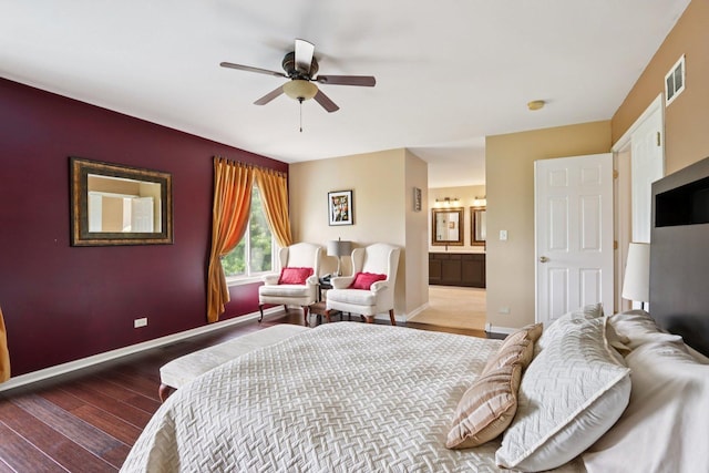 2025 Westbury Ln, Aurora, IL 60502 - bedroom with wood finished floors, connected bathroom, and a ceiling fan
