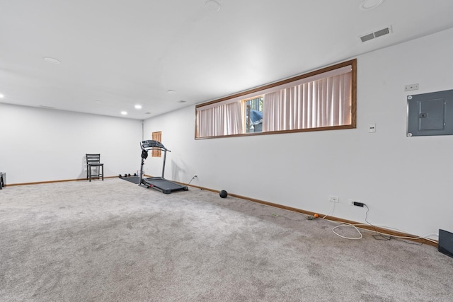 7008 Plymouth Ct Unit 7008, Tinley Park, IL 60477 - exercise room featuring carpet flooring, electric panel, and recessed lighting