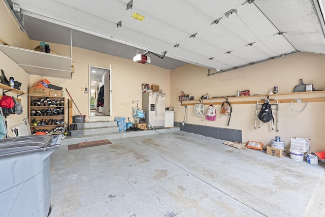 7008 Plymouth Ct Unit 7008, Tinley Park, IL 60477 - garage featuring a garage door opener and stainless steel fridge