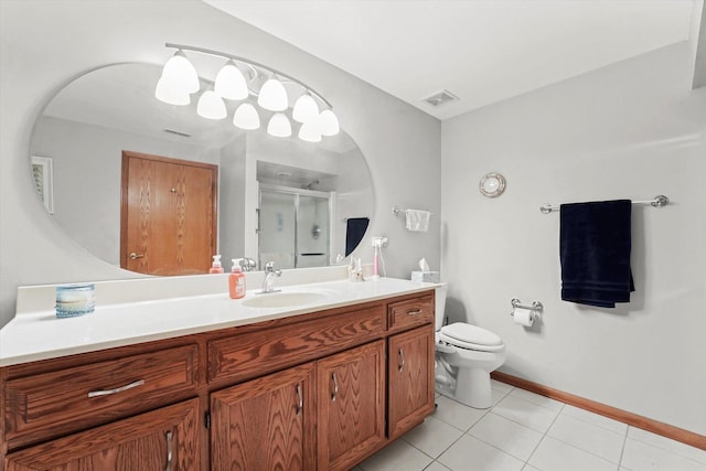 6321 Pine Ridge Ct Unit 2D, Tinley Park, IL 60477 - full bath featuring vanity, a shower stall, tile patterned flooring, toilet, and baseboards