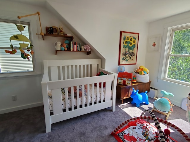 21317 W Shady Ln, Lake Zurich, IL 60047 - carpeted bedroom with multiple windows, a crib, and a baseboard heating unit