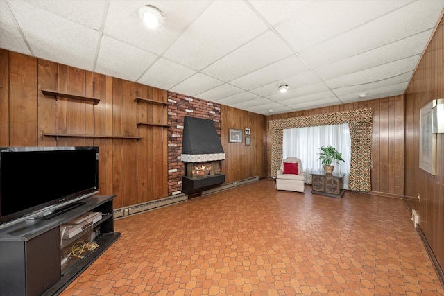 5530 Parkview Ct, Crestwood, IL 60418 - living room featuring wooden walls and a paneled ceiling