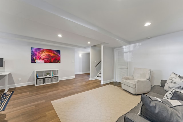 6351 N Glenwood Ave Unit 1S, Chicago, IL 60660 - living room featuring wood finished floors, stairway, and recessed lighting