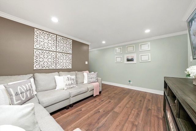 4113 W 97th Pl Unit 104, Oak Lawn, IL 60453 - living room featuring wood finished floors, recessed lighting, and ornamental molding