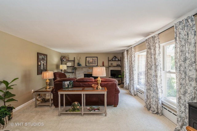 7807 Pershing Blvd, Kenosha, WI 53142 - living room featuring baseboard heating and carpet