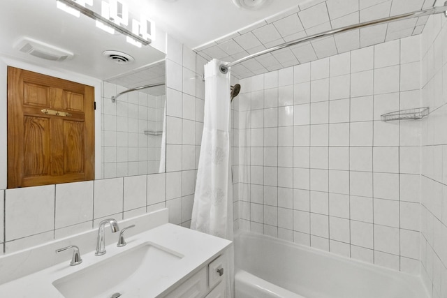 7200 N Ridge Blvd Unit 2K, Chicago, IL 60645 - full bathroom with vanity, shower / bath combination with curtain, and tile walls