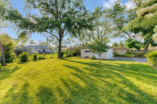 436 Marion St, Bensenville, IL 60106 - view of grassy yard with a garage, an outdoor structure, and driveway