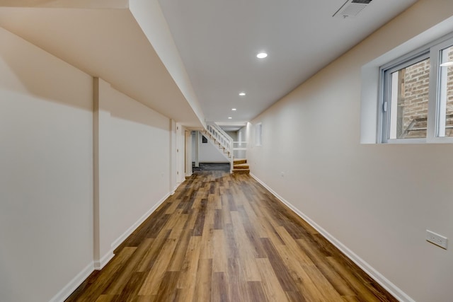 7955 S May St, Chicago, IL 60620 - hallway featuring wood finished floors, baseboards, recessed lighting, and stairway