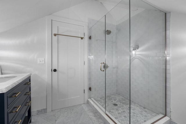 1419 W Birchwood Ave, Chicago, IL 60626 - bathroom with a shower stall, vanity, and marble finish flooring