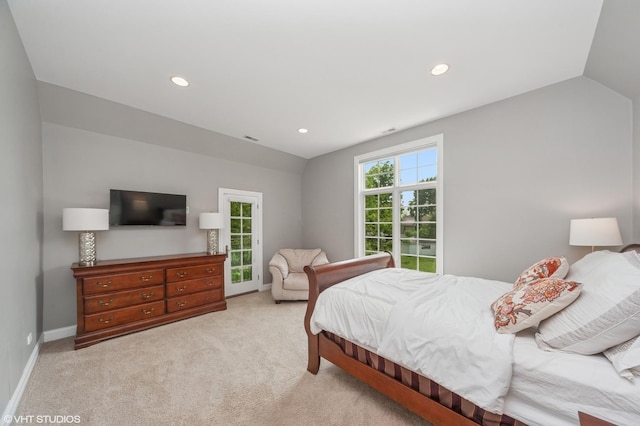 1219 Parkside Ln, Deerfield, IL 60015 - bedroom with vaulted ceiling, light colored carpet, and recessed lighting