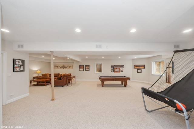 1219 Parkside Ln, Deerfield, IL 60015 - rec room with recessed lighting, carpet floors, and billiards