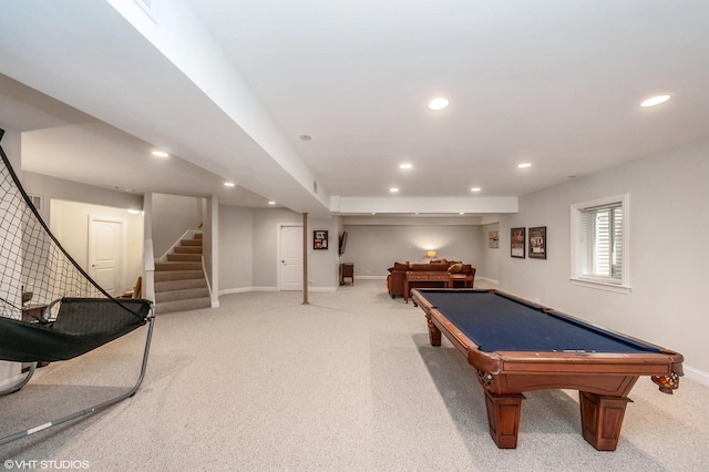 1219 Parkside Ln, Deerfield, IL 60015 - recreation room featuring recessed lighting, light colored carpet, and pool table