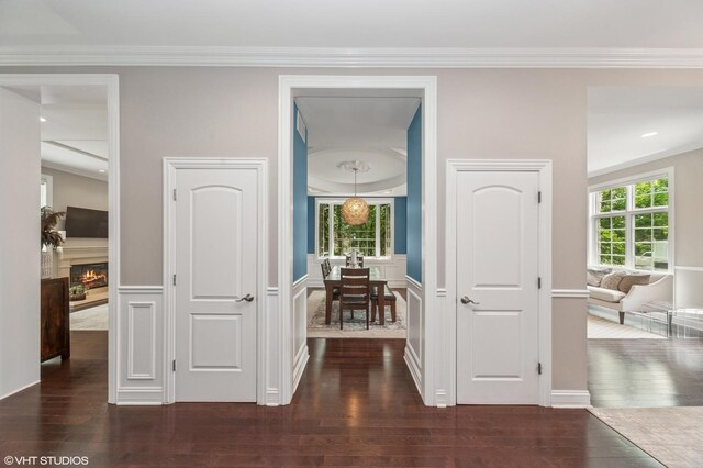 1219 Parkside Ln, Deerfield, IL 60015 - corridor with dark wood-type flooring and ornamental molding