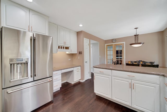 4227 N Walnut Ave, Arlington Heights, IL 60004 - kitchen featuring high end refrigerator, dark wood-style flooring, built in study area, recessed lighting, and white cabinets