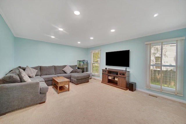 4227 N Walnut Ave, Arlington Heights, IL 60004 - living room with crown molding, recessed lighting, and carpet floors