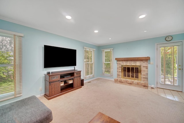 4227 N Walnut Ave, Arlington Heights, IL 60004 - carpeted living area featuring healthy amount of natural light, a fireplace, and recessed lighting