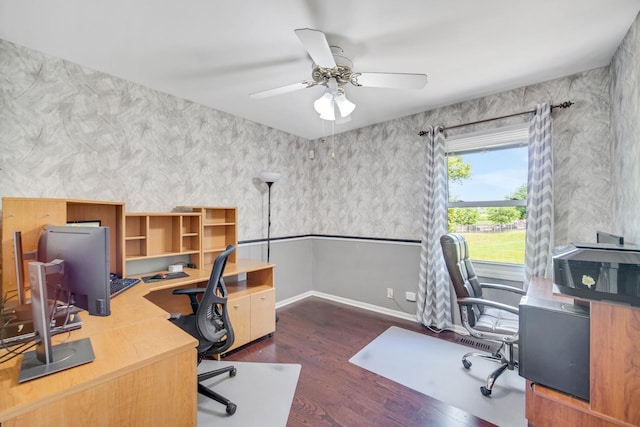 4227 N Walnut Ave, Arlington Heights, IL 60004 - home office with wood finished floors, ceiling fan, and wallpapered walls