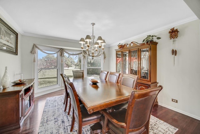 4227 N Walnut Ave, Arlington Heights, IL 60004 - dining space with a chandelier, crown molding, and dark wood-style floors