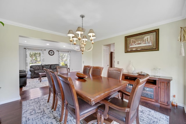 4227 N Walnut Ave, Arlington Heights, IL 60004 - dining area with a chandelier, ornamental molding, dark wood-style flooring, and recessed lighting