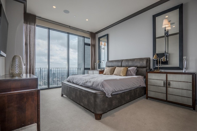 225 N Columbus Dr Unit 8008, Chicago, IL 60601 - bedroom with carpet flooring, access to exterior, floor to ceiling windows, ornamental molding, and recessed lighting