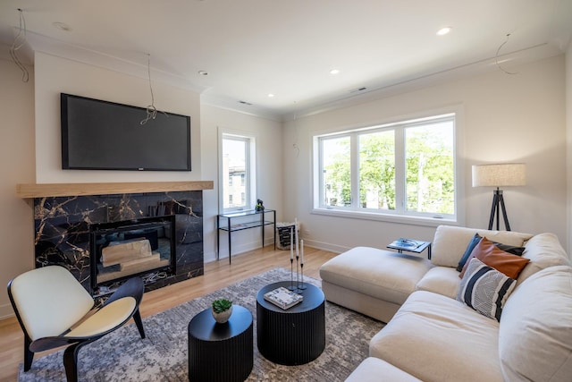1016 N Hermitage Ave Unit 1, Chicago, IL 60622 - living area featuring wood finished floors, baseboards, recessed lighting, a fireplace, and ornamental molding