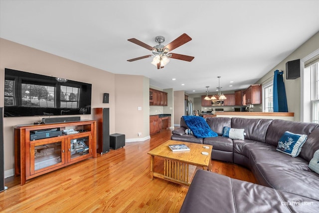 431 Blue Ridge Ct, Oswego, IL 60543 - living area featuring light wood-type flooring, a ceiling fan, and recessed lighting
