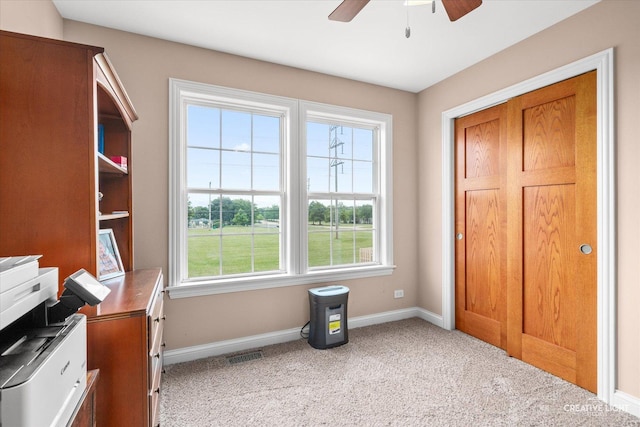 431 Blue Ridge Ct, Oswego, IL 60543 - bedroom with light colored carpet, a ceiling fan, and a closet