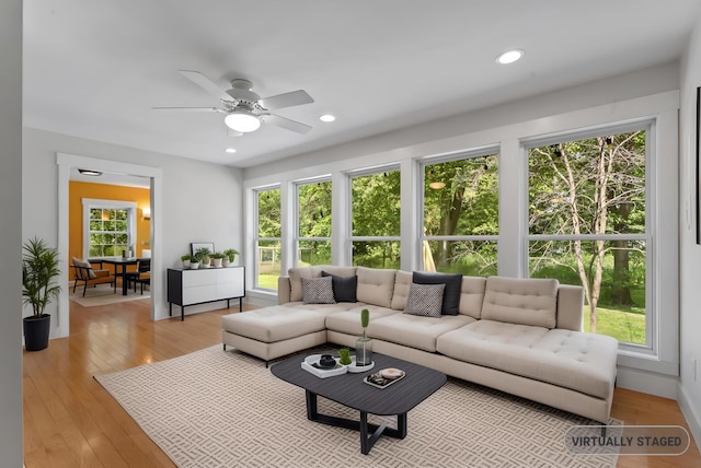 1046 N Riverside Dr, Momence, IL 60954 - living area with ceiling fan, light wood-type flooring, and recessed lighting